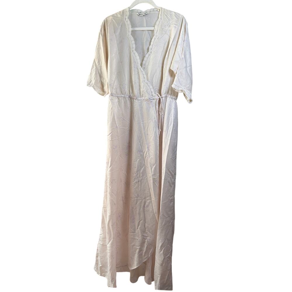 0215 Christian Dior Lingerie Vintage Wrap Robe Ivory Lace Trim Floral Print